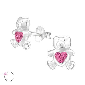 Strieborné náušnice  - Macko so Swarovski srdiečkom