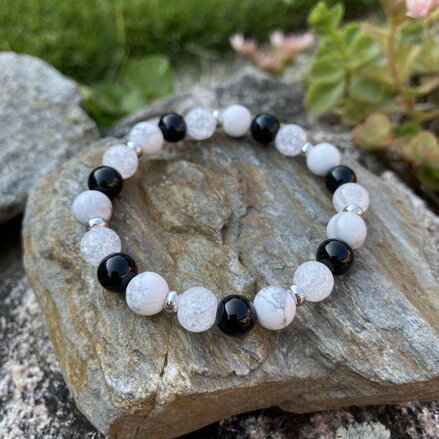 Náramok Howlit & Ónyx & Krištáľ