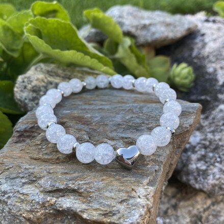 Náramok z praskaného krištáľu so srdiečkom