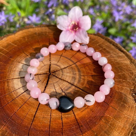 Náramok Jaspis cherry so srdiečom z Ónyxu