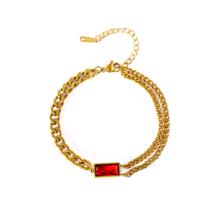 Oceľová retiazka na ruku s červeným zirkónom