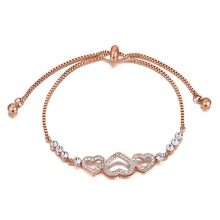 Sťahovací náramok s troma zirkónovými srdiečkami