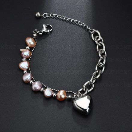 Ocelový náramok SRDCE a PERLIČKY