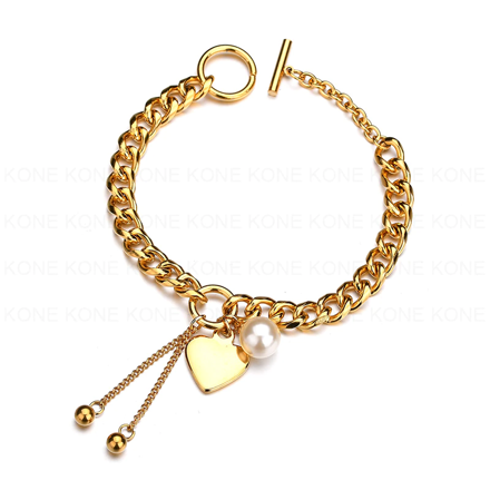 Ocelový náramok SRDCE a PERLA