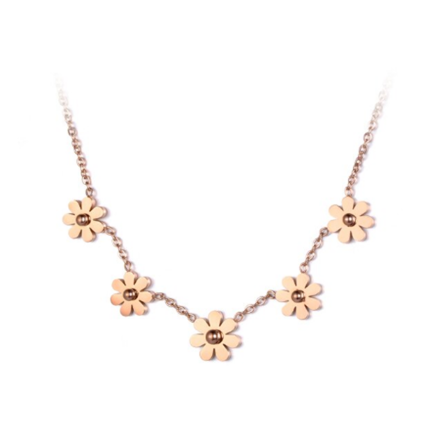 Dámska retiazka vo farbe ružového zlata z ocele s kvetinkami DAISY