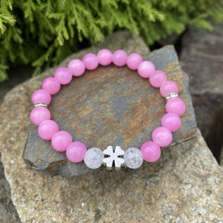 Náramok z ružového Jadeitu so štvorlístkom