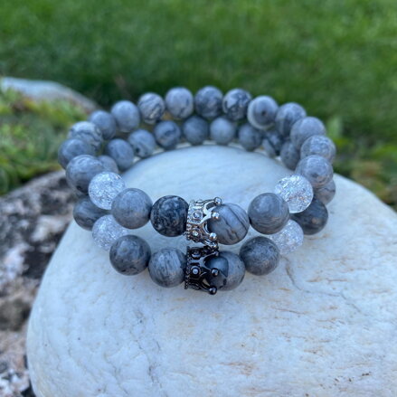 Náramok z Jaspisu a Krištáľu s korunkou