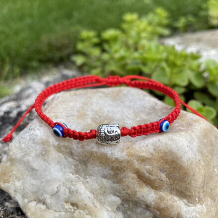 Červený náramok BUDHA a modré oko