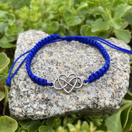 Modrý pletený náramok SRDIEČKO a NEKONEČNO