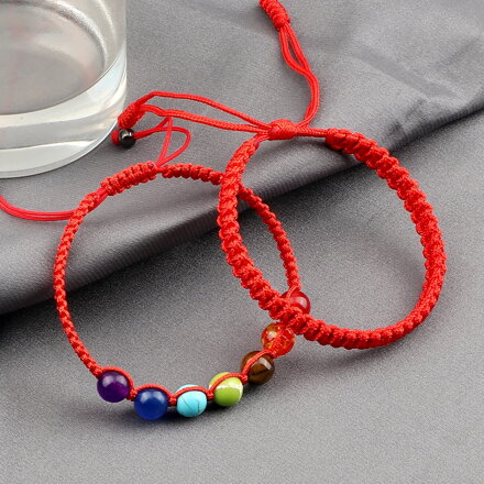 Set náramkov - jednoduchý červený a čakrový shamballa Set náramkov - jednoduchý červený a čakrový shamballa