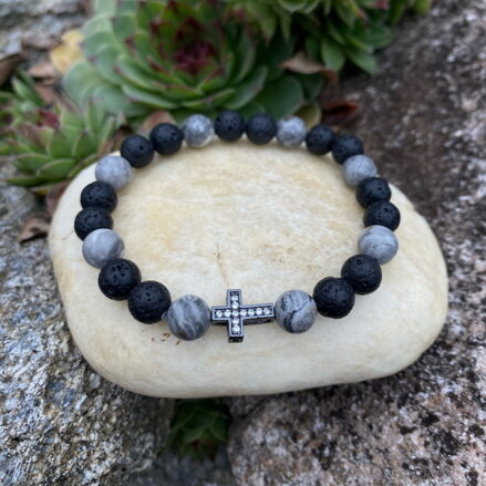 Náramok s krížikom Láva & Jaspis