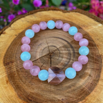 Náramok z mačacieho oka a jadeitu so srdiečkom