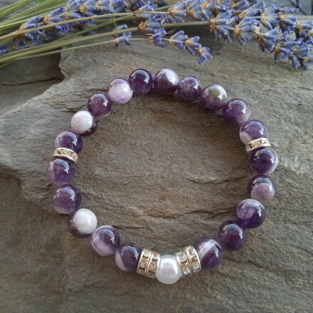Náramok AMETYST s perleťovou korálkou