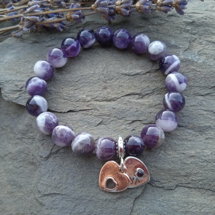 Náramok Ametyst s dvojitým srdiečkom