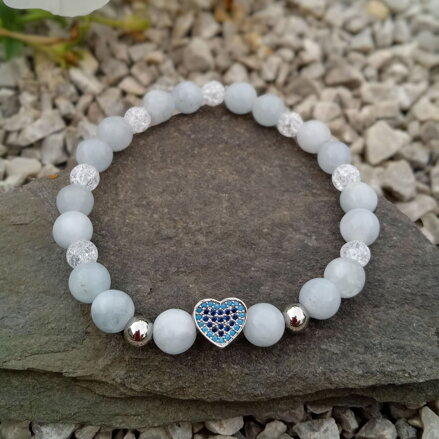 Náramok z Angelitu so zirkónovým srdiečkom