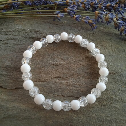 Náramok biely Ónyx a praskaný krištáľ