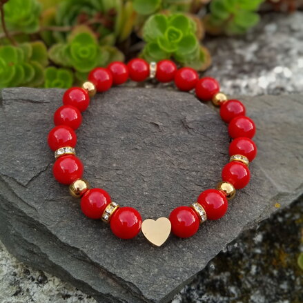 Červený náramok Jadeit so srdiečkom