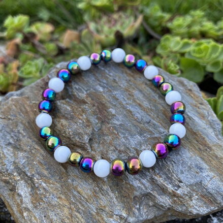 Náramok biely Ónyx a farebný Hematit