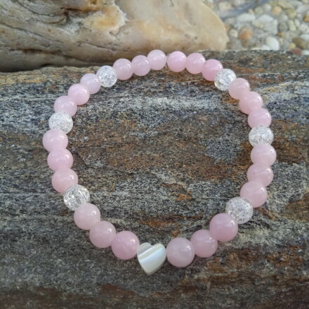 Náramok svetloružový JADEIT s perleťovým srdiečkom