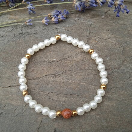 PERLOVÝ náramok s korálkou ZLATÝ AVANTURÍN