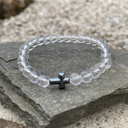 Náramok Krištáľ s hematitovým krížom