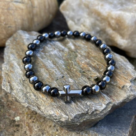 Náramok KRÍŽ - Ónyx a Hematit