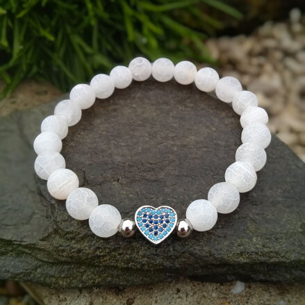 Náramok ACHÁT ľadový s modrým srdiečkom