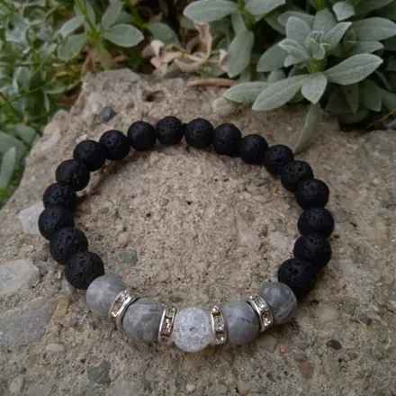 Náramok z LÁVOVÉHO KAMEŇA a JASPISU krajinného