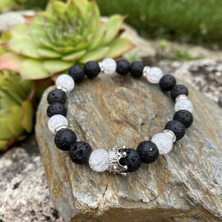 Náramok s korunkou - Lávový kameň a Krištál 