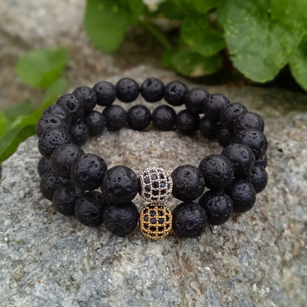 Náramky Lávový kameň so zirkónovou korálkou