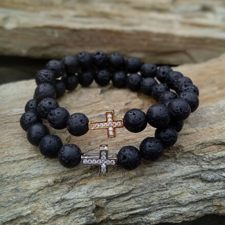 Náramky Lávový kameň so zirkónovým krížom
