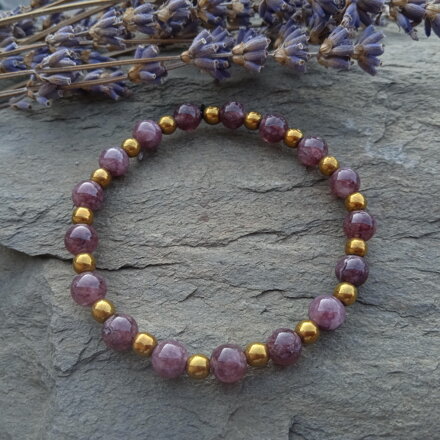 Náramok z Lepidolitu a nerezových korálok