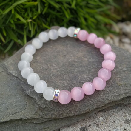 Náramok biele a ružové MAČACIE OKO