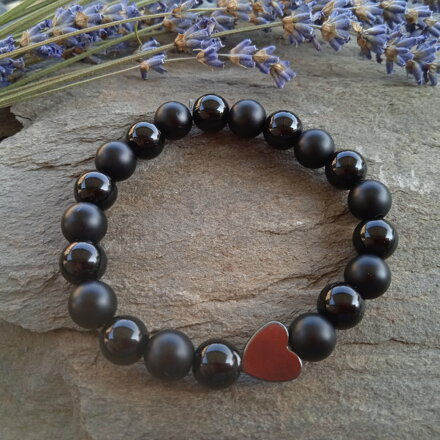 Náramok ÓNYX a srdiečko HEMATIT