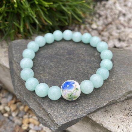 Náramok Jadeit mentolový s keramickou korálkou