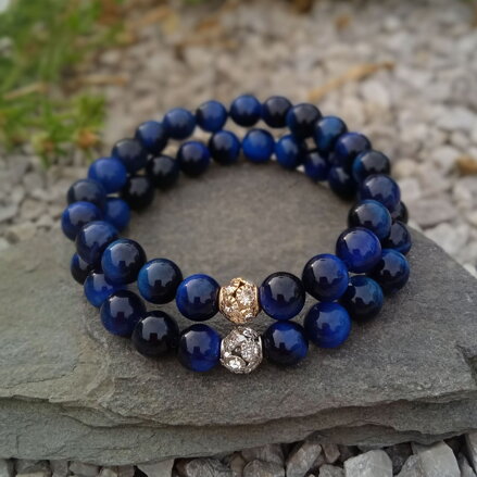 Náramok modré Tigrie oko a zirkónová korálka