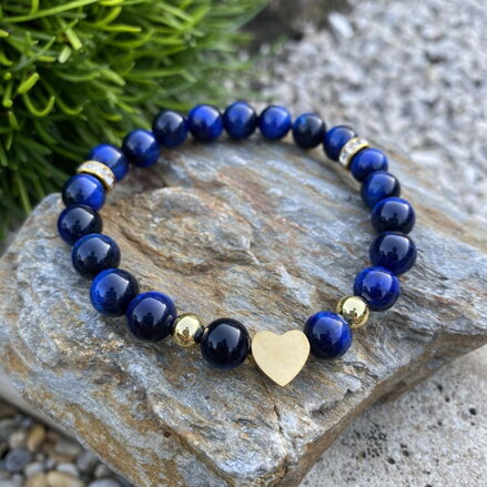 Náramok modré Tigrie oko so srdiečkom ♥