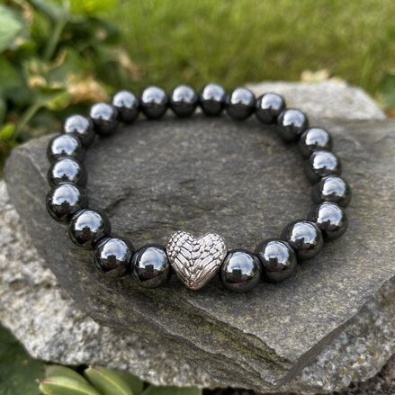 Náramok Hematit s anjelským srdiečkom