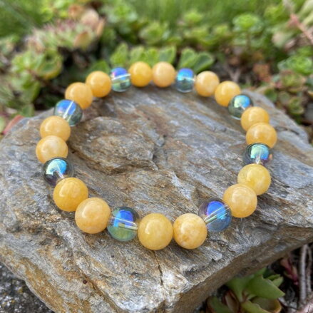 Náramok žltý JADEIT a AB krištáľ