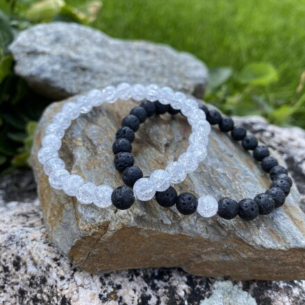 Náramok lávový kameň a praskaný krištáľ