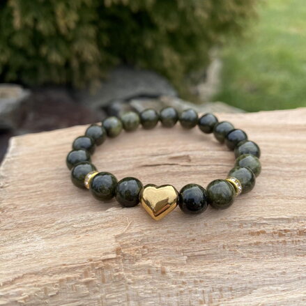 Náramok so srdiečkom OLIVOVÝ JADEIT