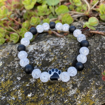 Náramok s LABKOU praskaný Krištál a Ónyx 