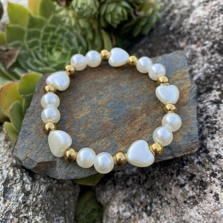 Perličkový náramok so srdiečkami