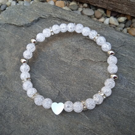 Náramok praskaný krištál s nerezovým srdiečkom