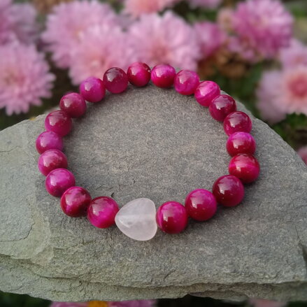 Náramok Tigrie oko s ružovým srdiečkom