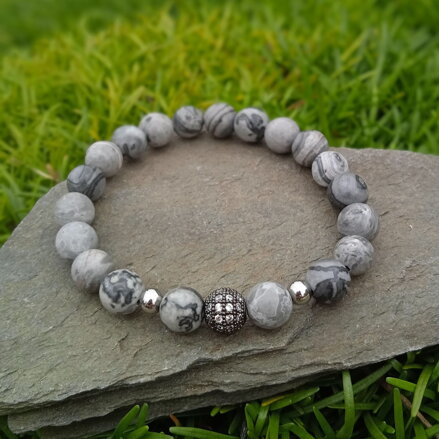 Náramok Jaspis krajinný so zirkónovou korálkou