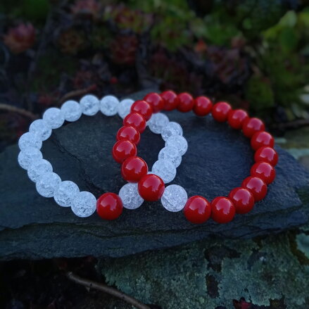 Set náramkov červený Jadeit a praskaný Krištál