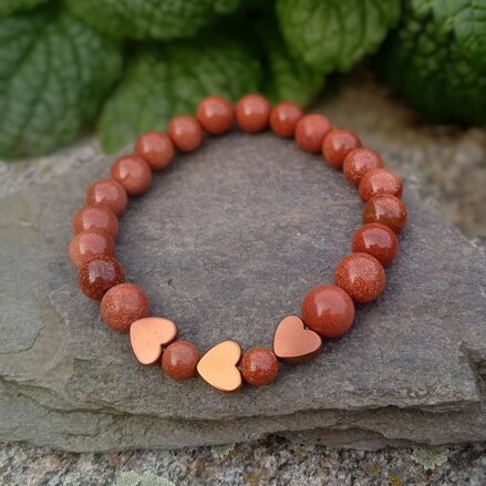 Náramok Avanturín zlatý so srdiečkami