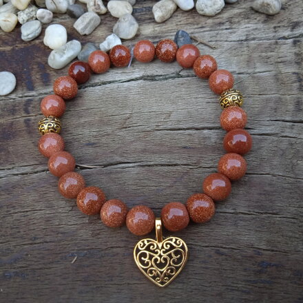 Náramok SRDCE s ornamentom - zlatý pieskovec