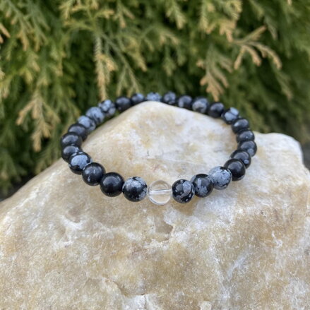 Náramok Obsidián vločkový a Krištáľ